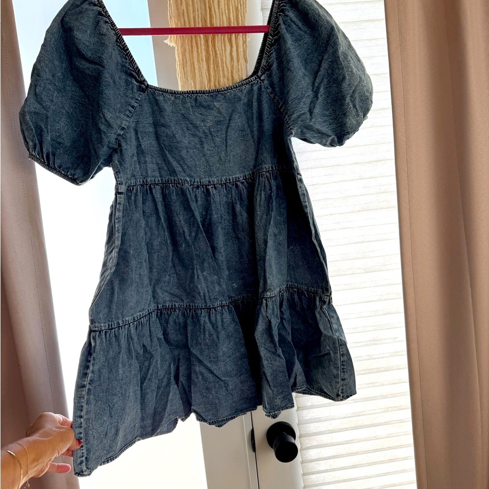 Pink Lily Denim Puff Sleeve Womens Dress